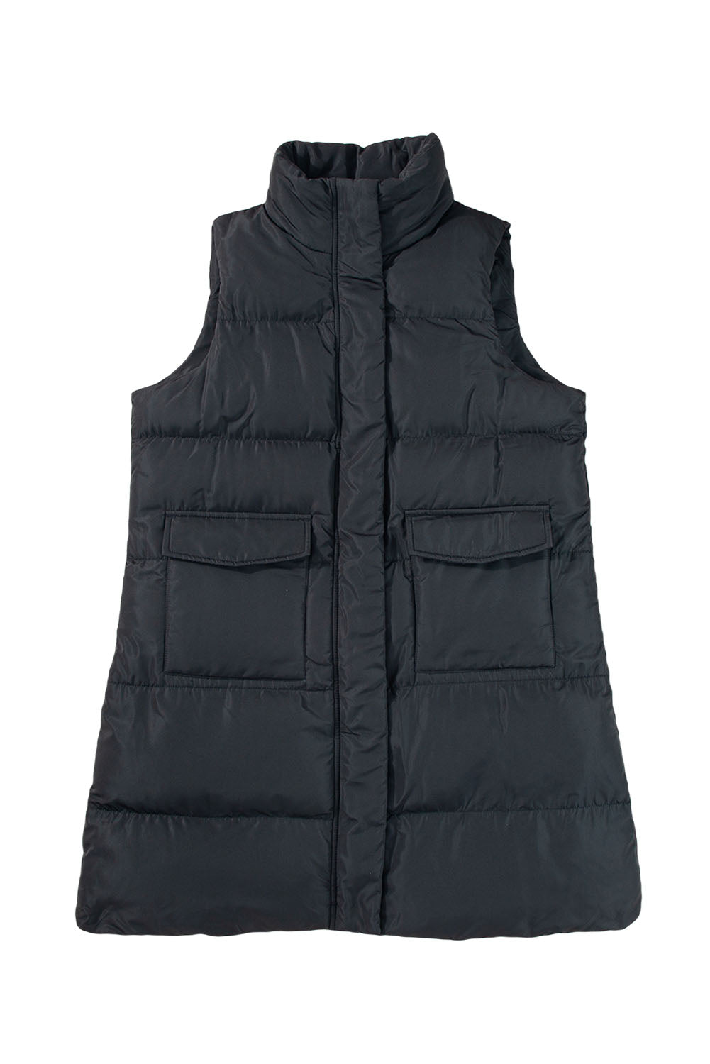 Zip Up Pocketed Longline Puffer Vest