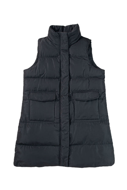 Zip Up Pocketed Longline Puffer Vest