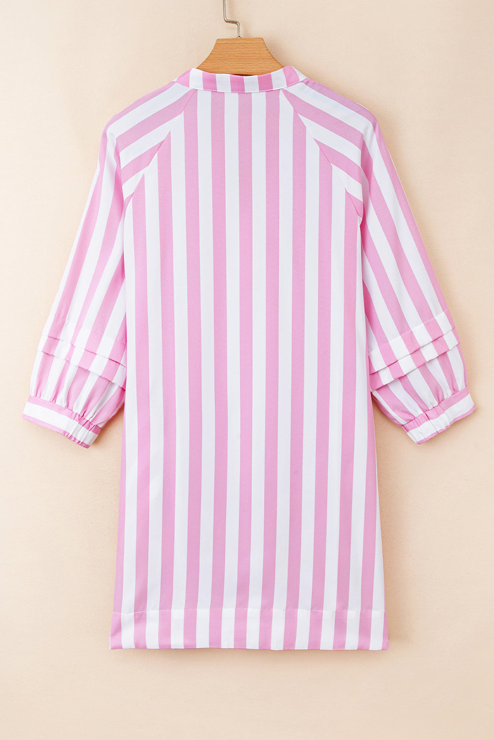 Stripe 3/4 Sleeve Buttoned V-Neck Mini Dress