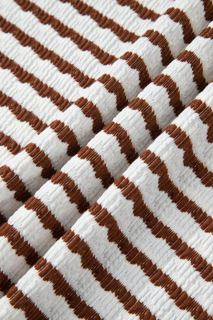 Stripe Textured Knit 3/4 Sleeve Top