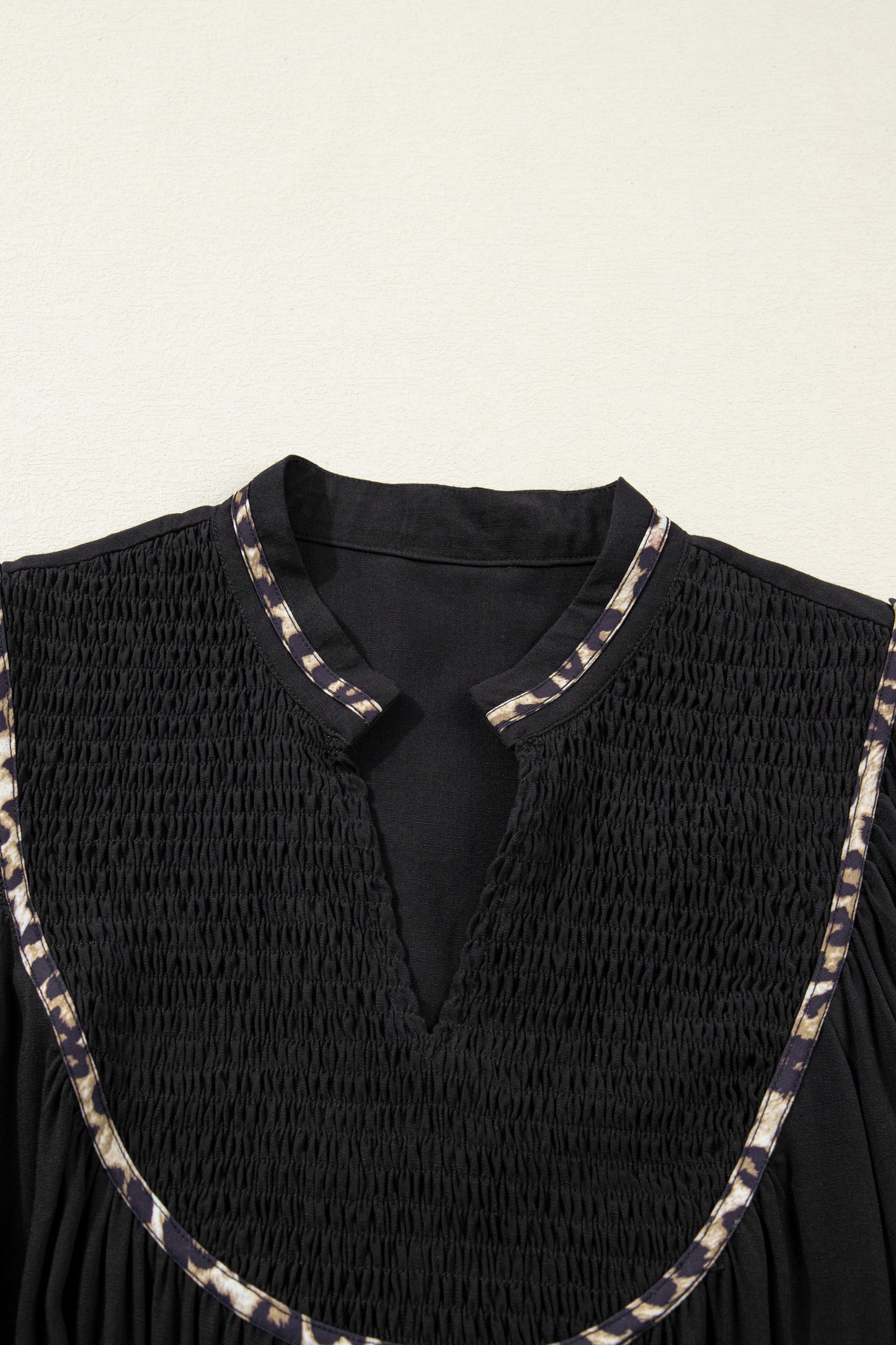 Leopard Contrast Trim Split Neck Midi Dress