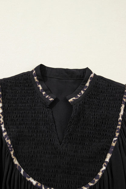 Leopard Contrast Trim Split Neck Midi Dress