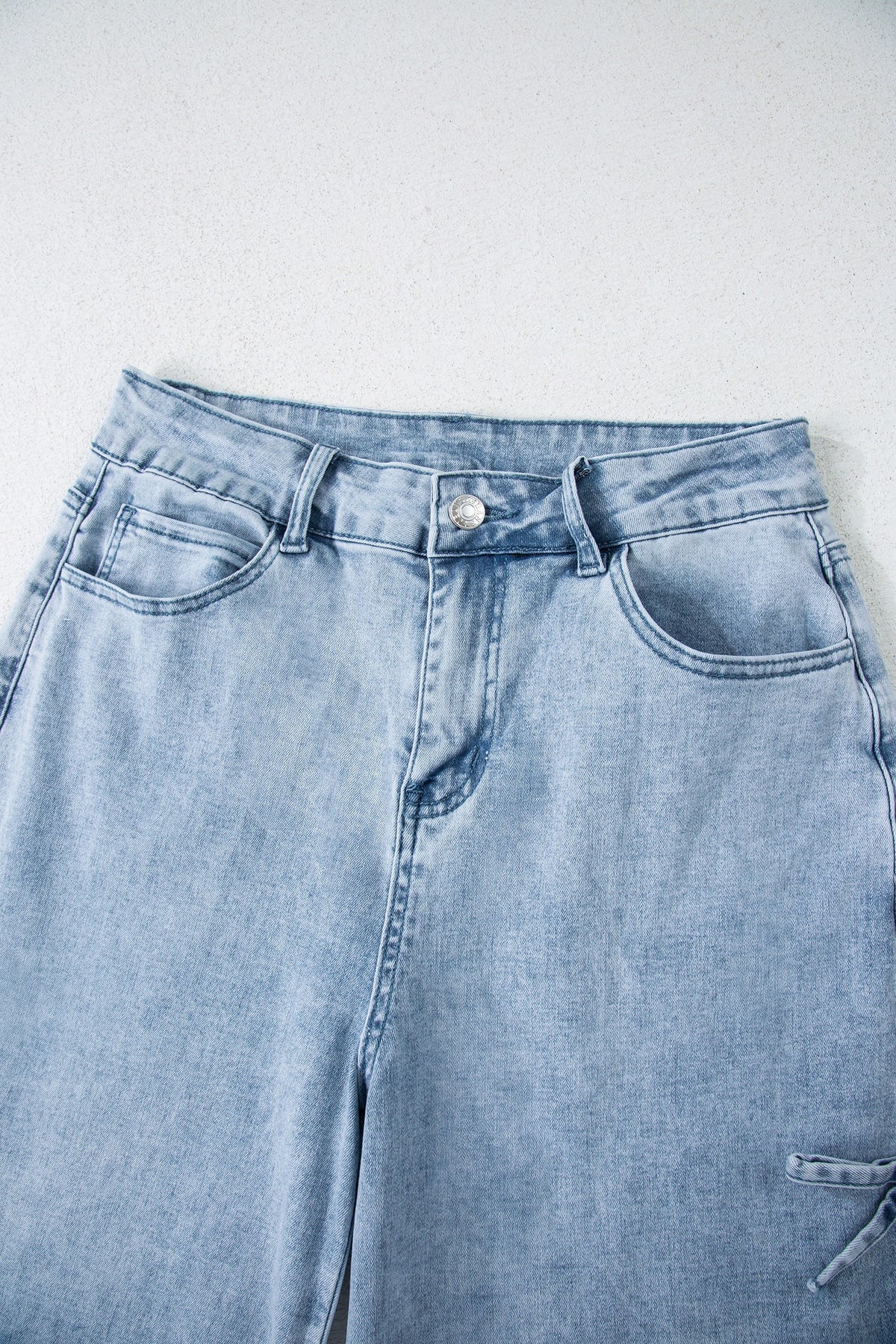 Denim Bow Side Straight Leg Jeans