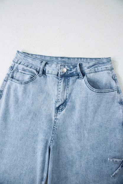 Denim Bow Side Straight Leg Jeans