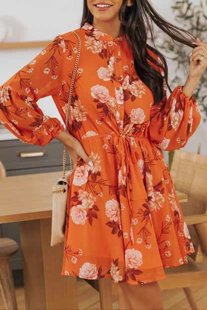 Floral Long Sleeve Buttoned Dress