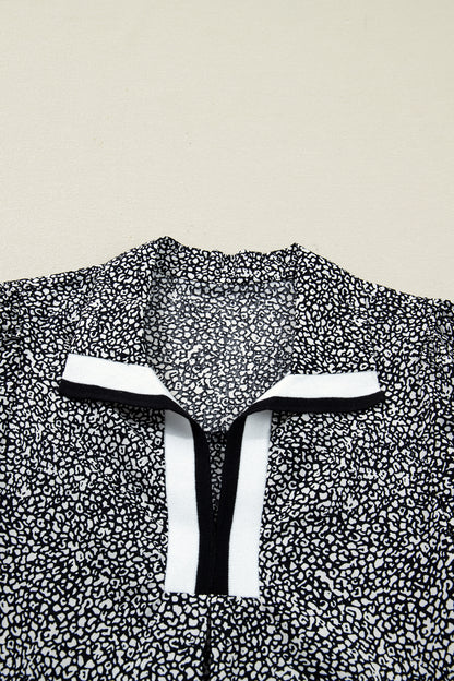 Leopard Contrast Stripe Polo Collar Dress