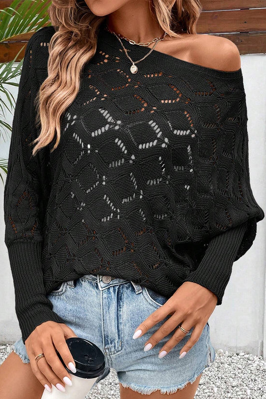 Rhombus Hollowed Dolman Sleeve Sweater