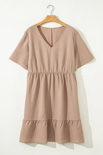 Plus Size Textured Ruffle Short Sleeve Dress