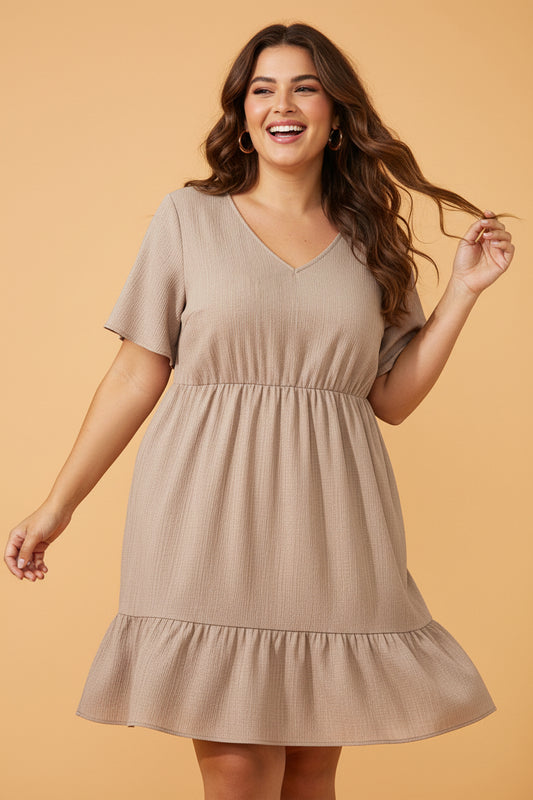 Plus Size Textured Ruffle Short Sleeve Dress