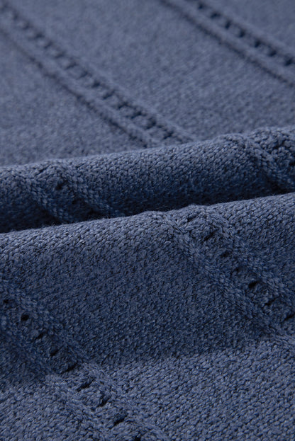 Pointelle Knit Boat Neck Drop Shoulder Sweater