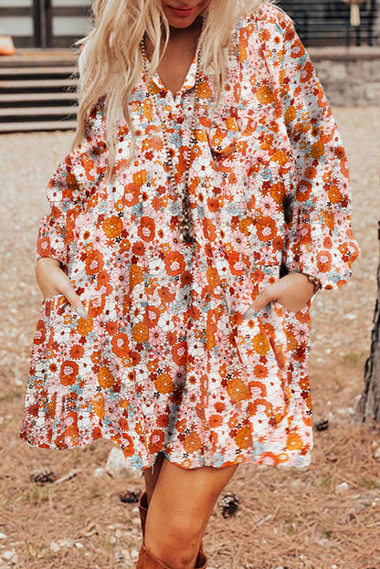 Floral Pocketed Shift Dress