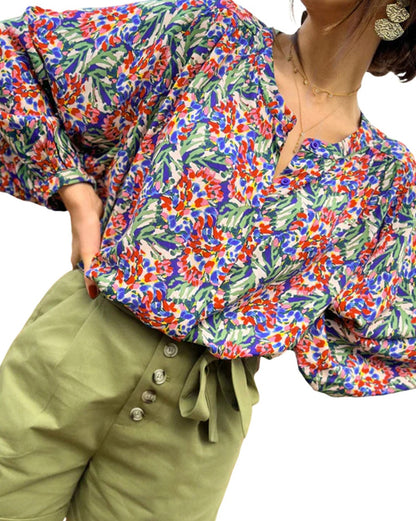 Floral Balloon Sleeve Blouse