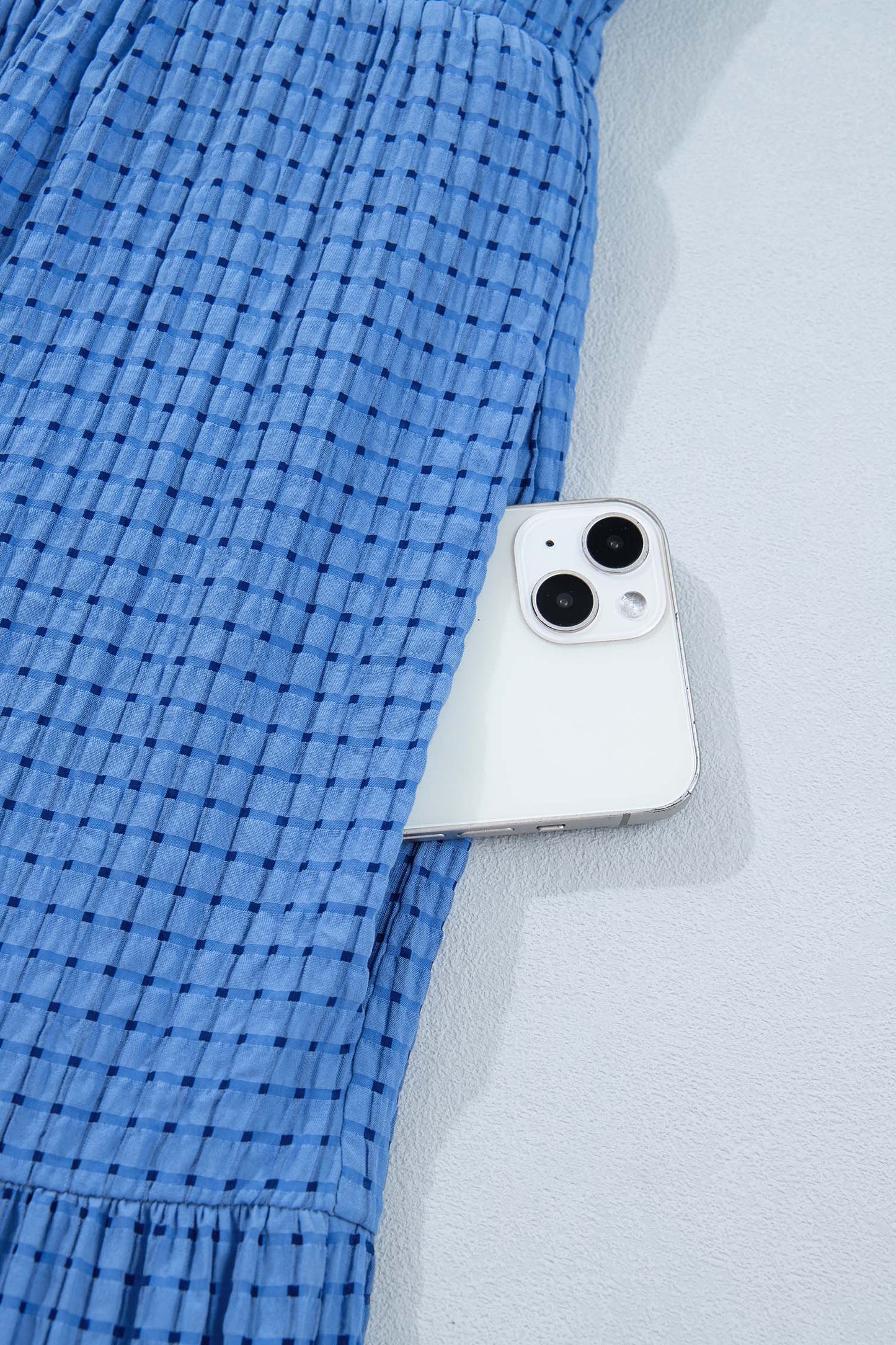 Gingham Bow Tie Short Sleeve Tiered Midi Dress