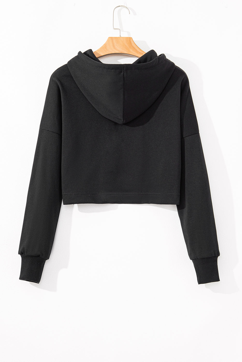 Solid Drop Shoulder Cropped Hoodie