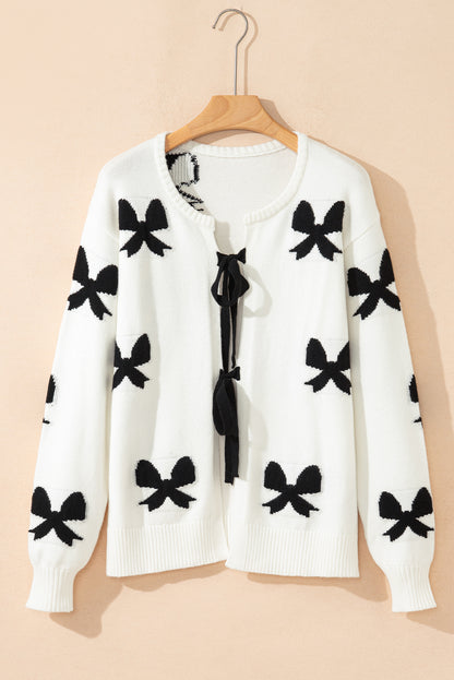 Bow Tie Lace-Up Sweater Cardigan