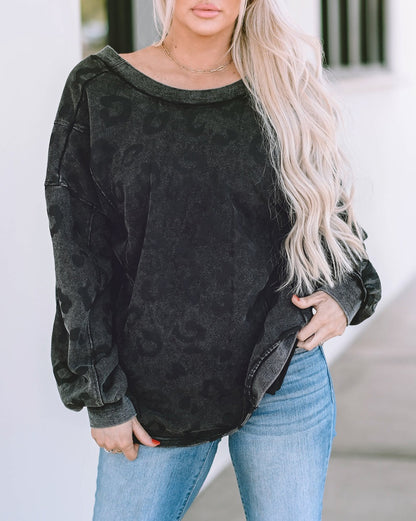 Leopard Open Back Pullover Sweatshirt