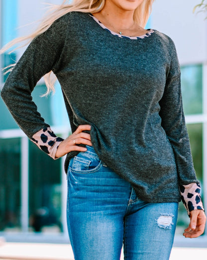 Leopard Colorblock Long Sleeve Top