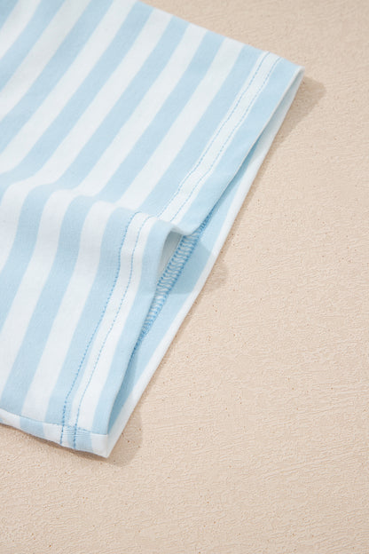 Stripe Contrast Trim Tee & Drawstring Shorts Set