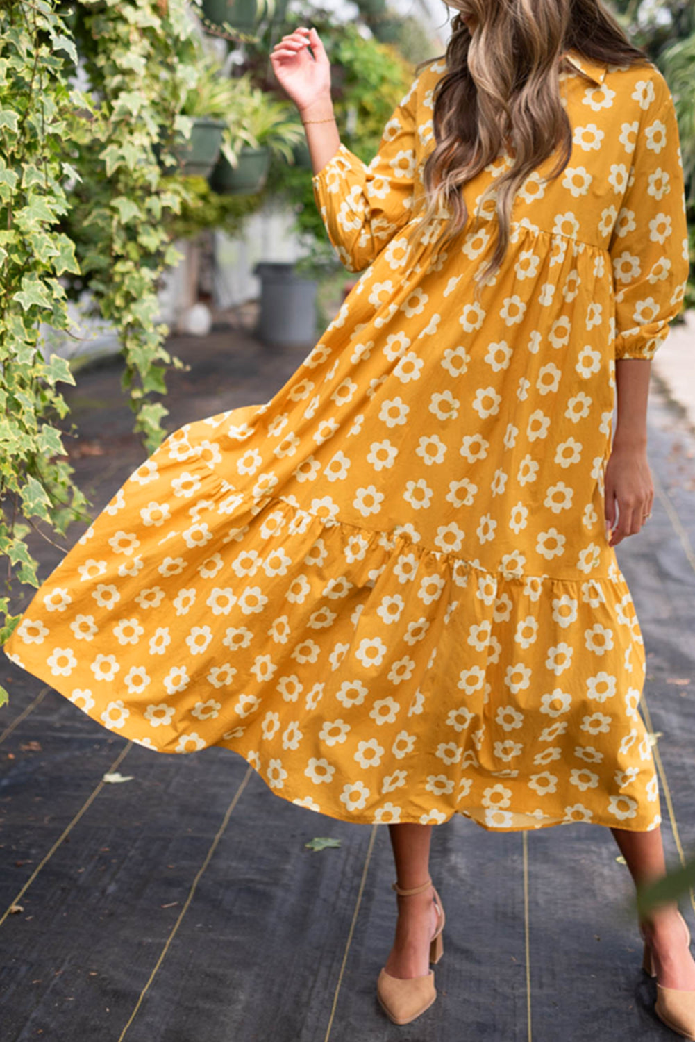 Floral 3/4 Sleeve Maxi Dress