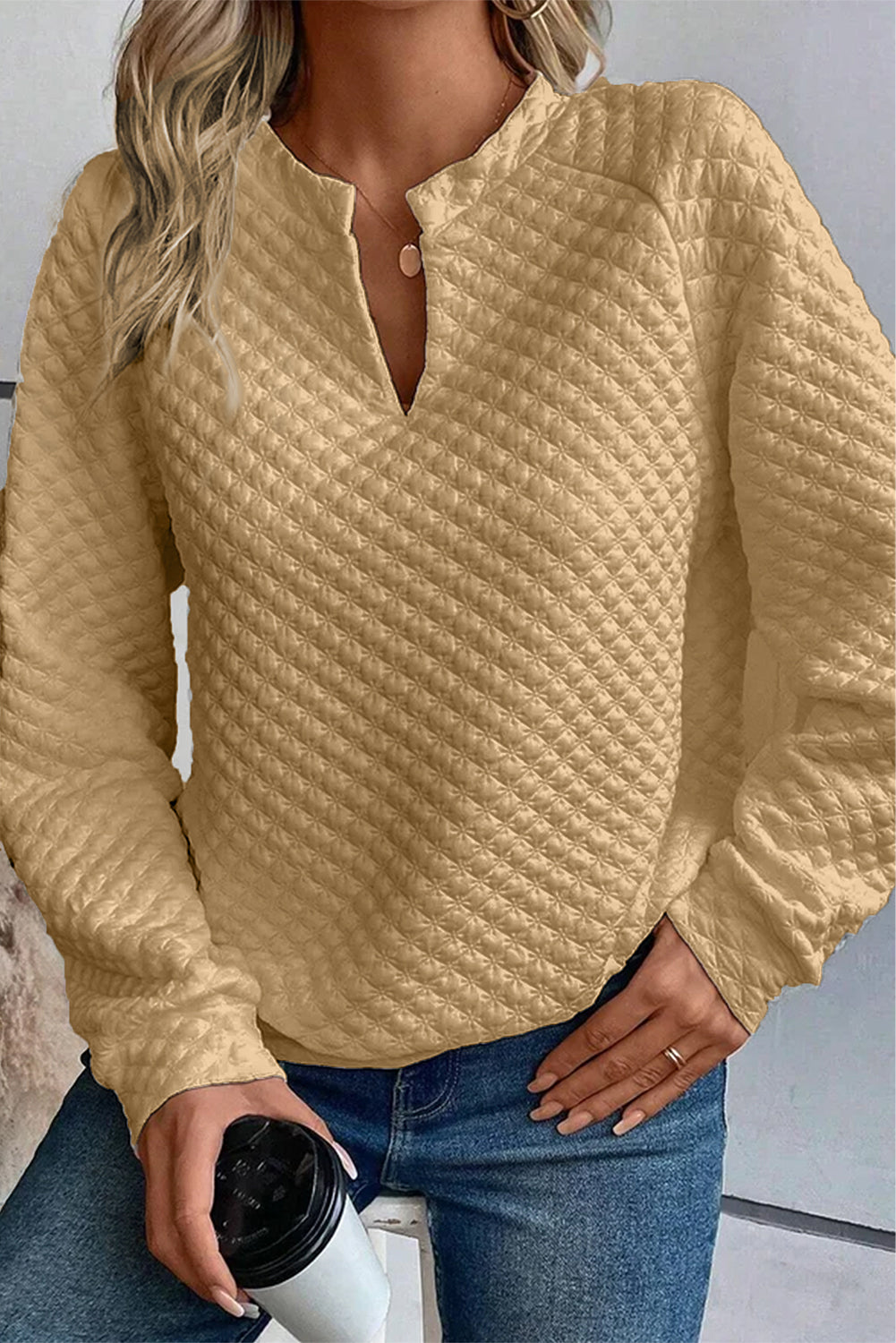 Quilted Raglan Long Sleeve Top