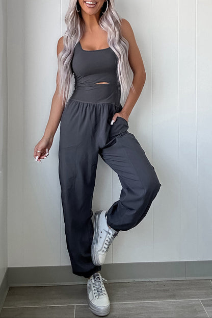 Solid Cross Back Jogger Jumpsuit