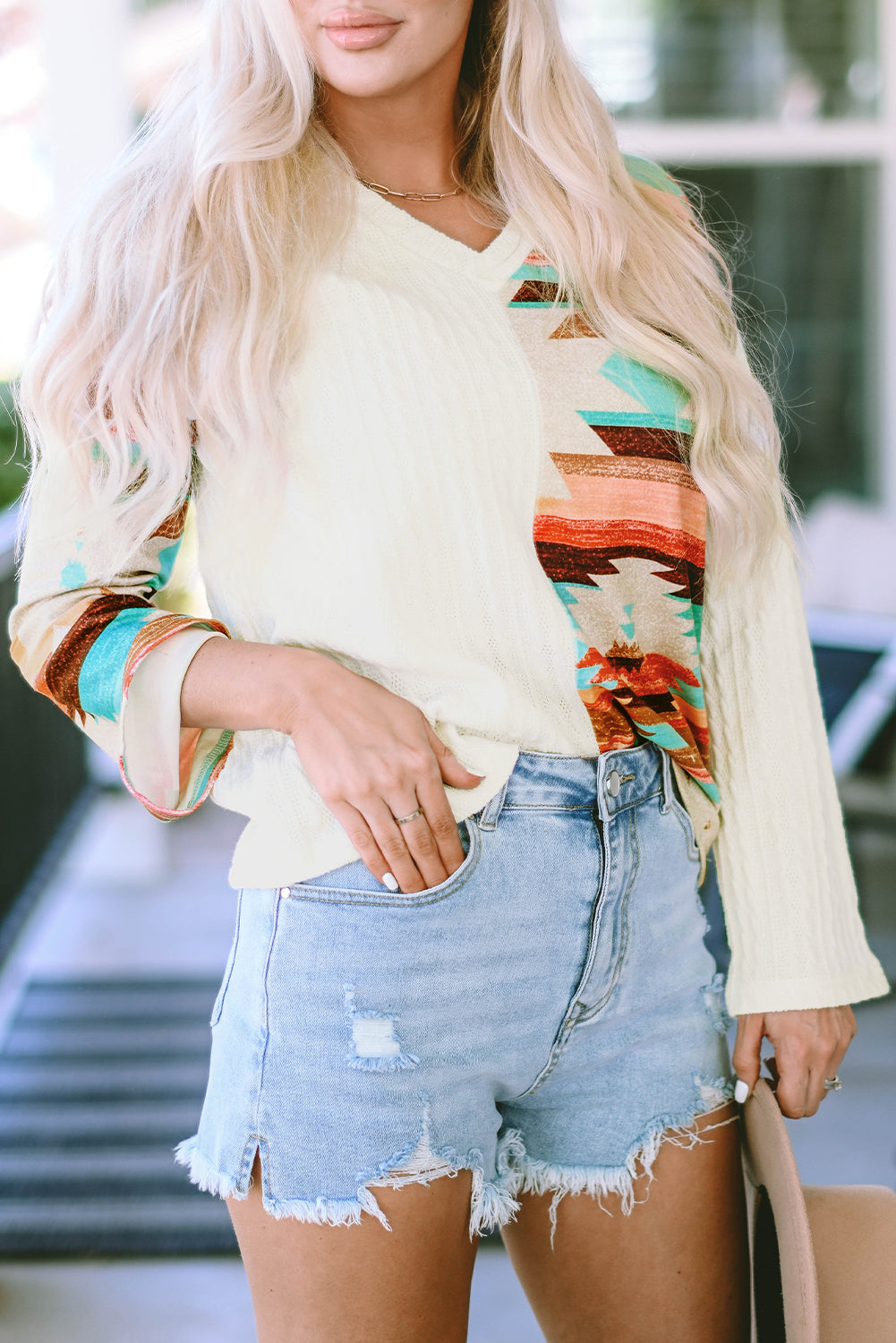 Aztec Colorblock Long Sleeve Top