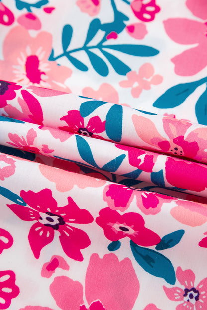 Floral Contrast Stripe Short Sleeve Blouse