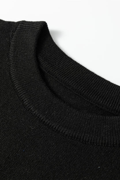 Racing Red Solid Color Crew Neck Knit Cap Sleeve Sweater