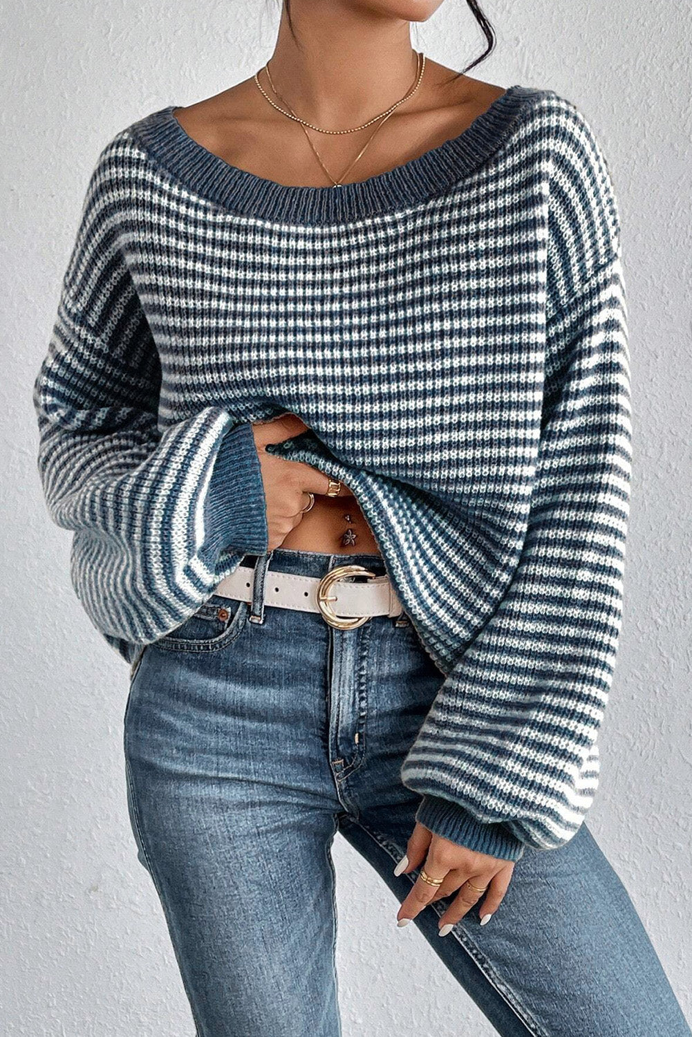 Stripe Lantern Sleeve Sweater