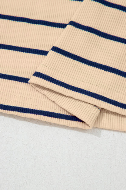 Stripe Mock Neck Short Sleeve Loose Top