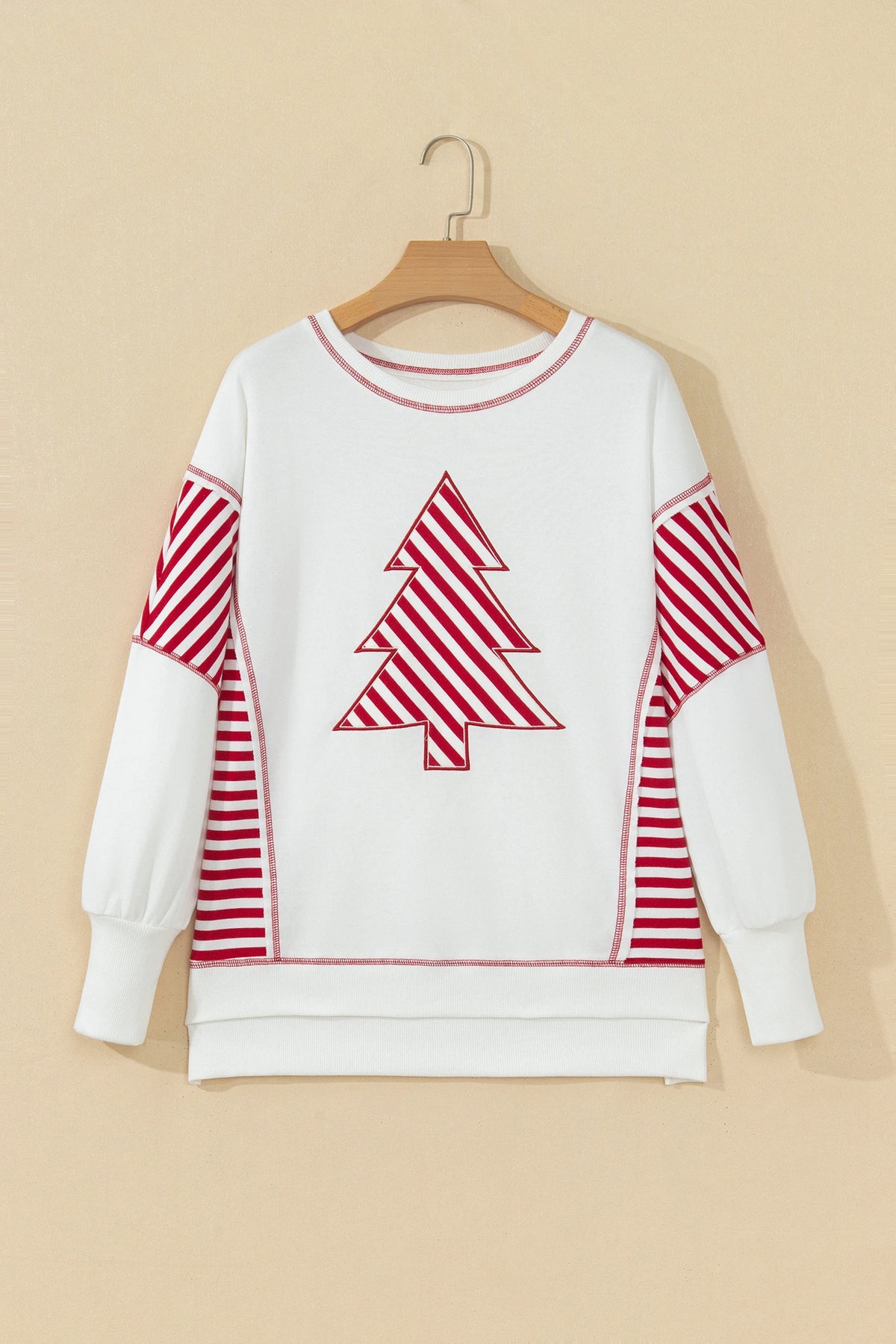 Christmas Tree Stripe Patchwork Puff Sleeve Top