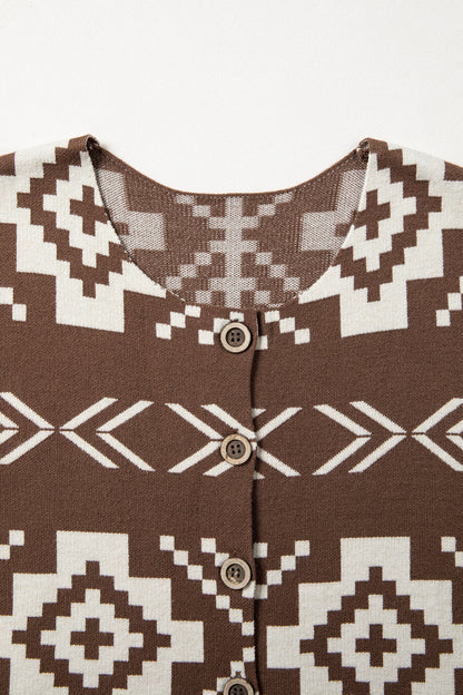 Southwestern Aztec Buttoned Sweater Vest