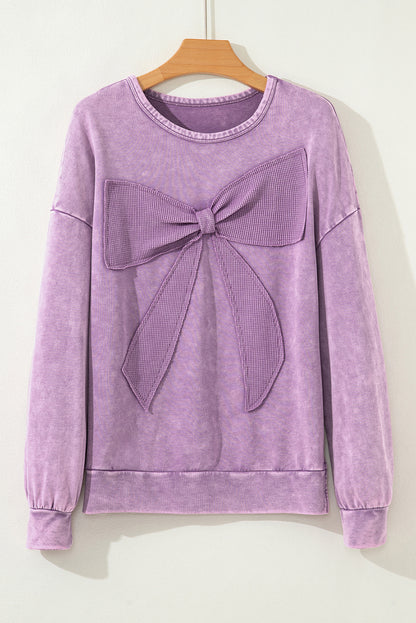Solid Bow Patchwork Mineral Wash Sweatshirt