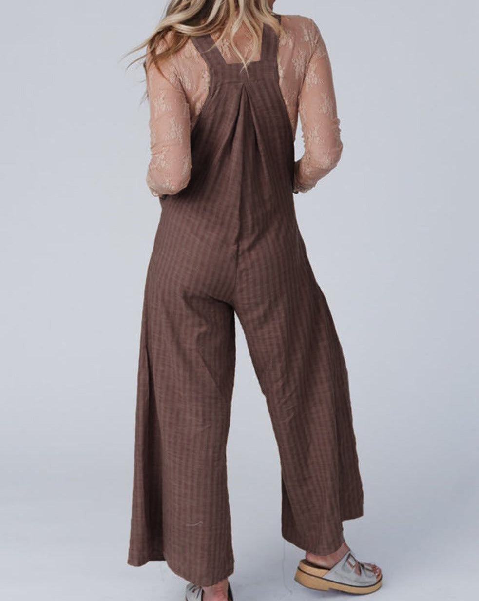 Stripe Pleated Jumpsuit w/Pockets