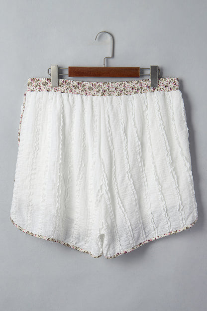 Floral Textured Lace Star Patch Drawstring Shorts