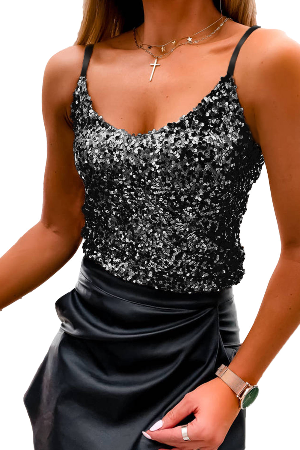 Sequin Spaghetti Strap Tank Top