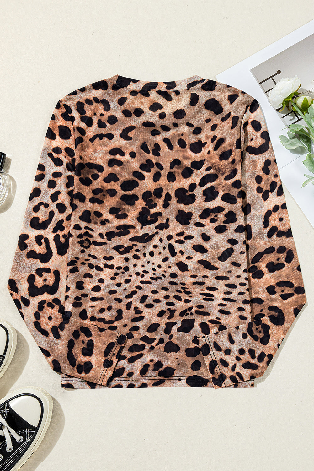 Leopard Mesh Long Sleeve Top