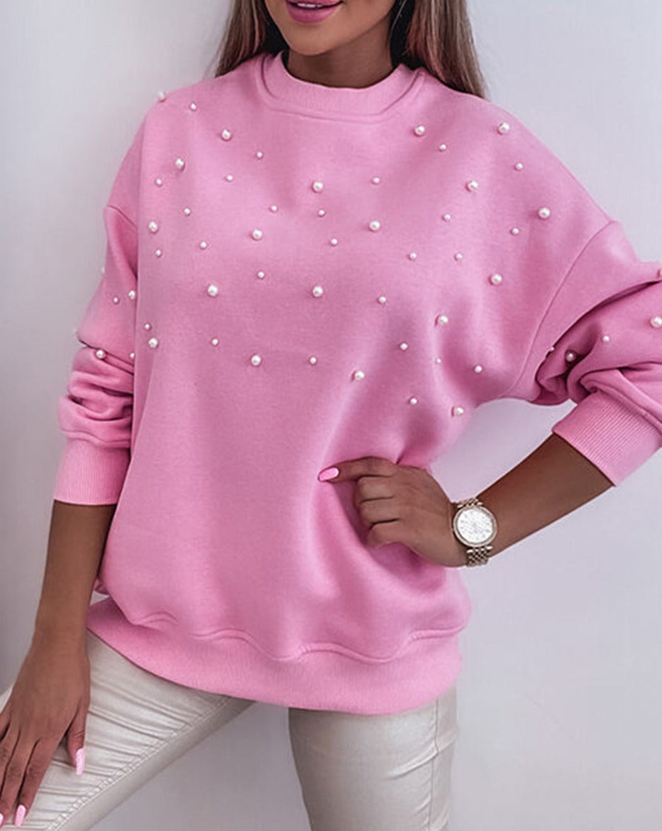 Pearl Beaded Crewneck Sweatshirt