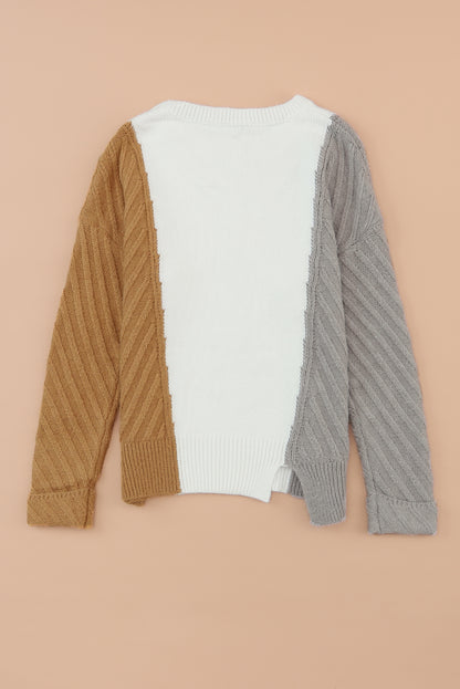 Colorblock Textured Drop Shoulder Sweater