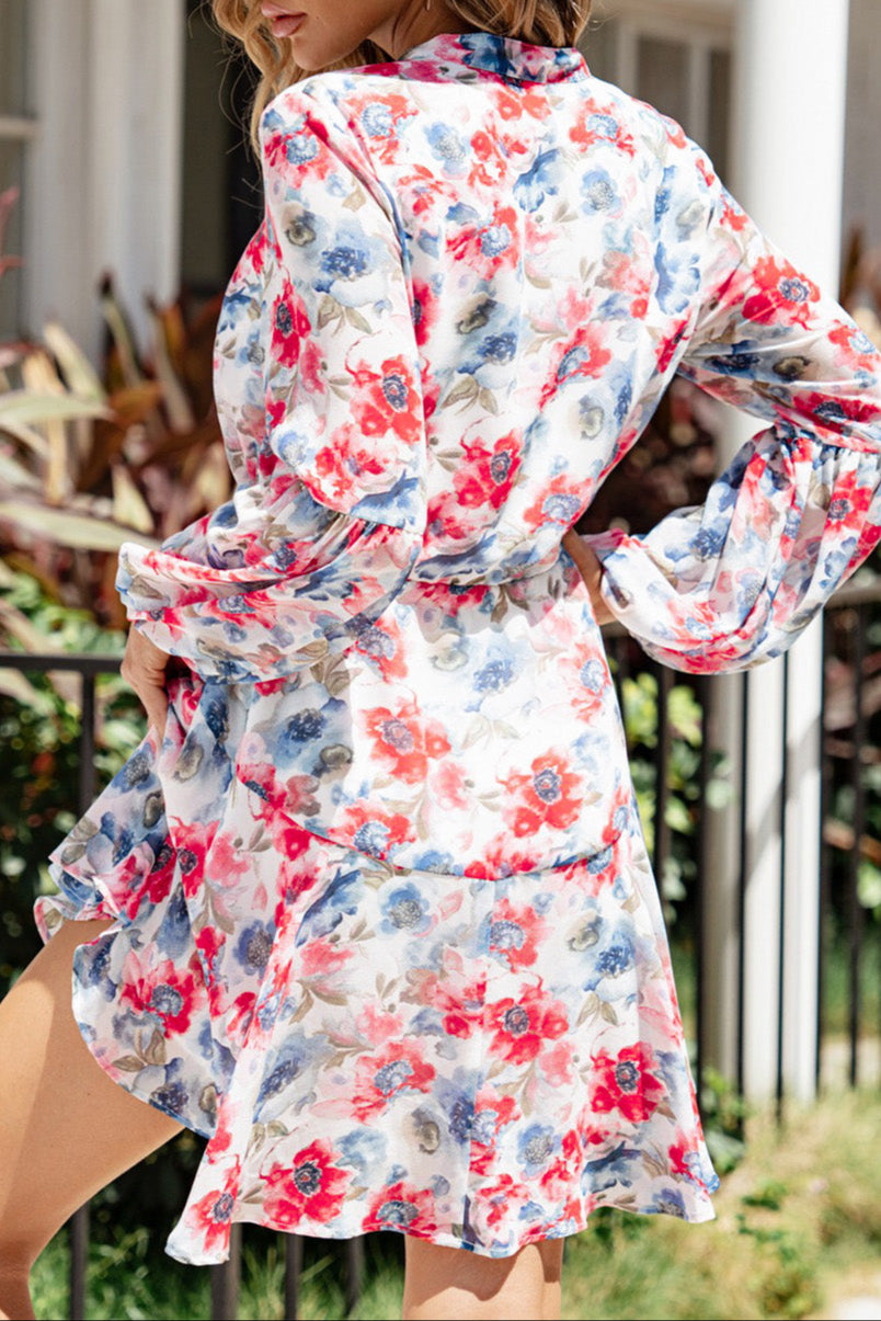 Floral Long Sleeve Buttoned Dress