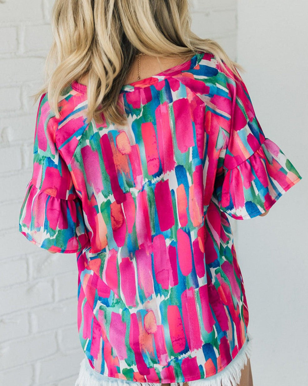 Abstract Brushwork V-Neck Blouse