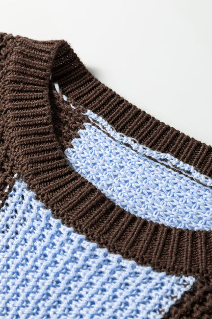 Stripe Colorblock Thermal Textured Knit Drop Shoulder Sweater