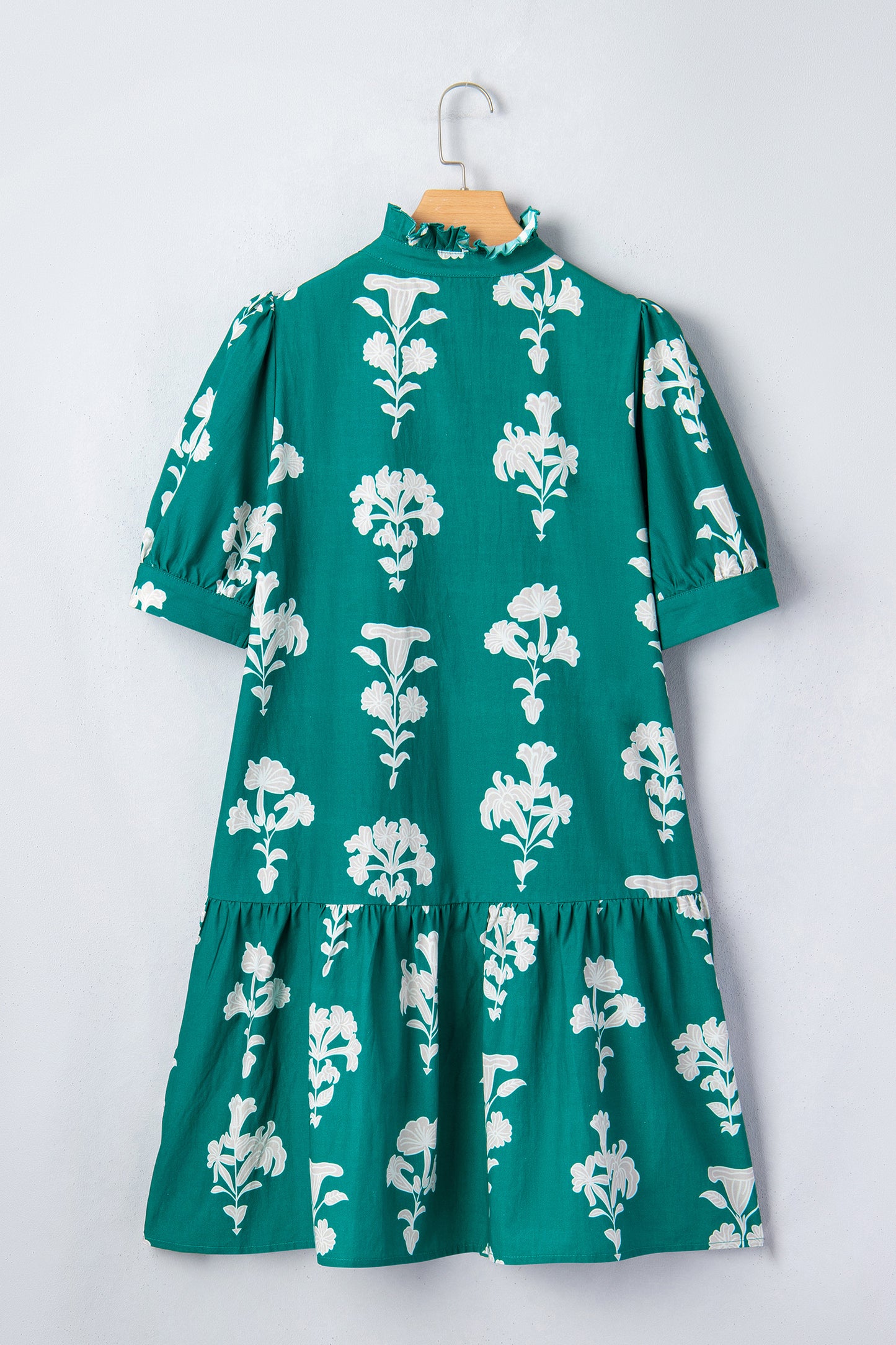 Floral Frilled V-Neck Puff Sleeve Mini Dress