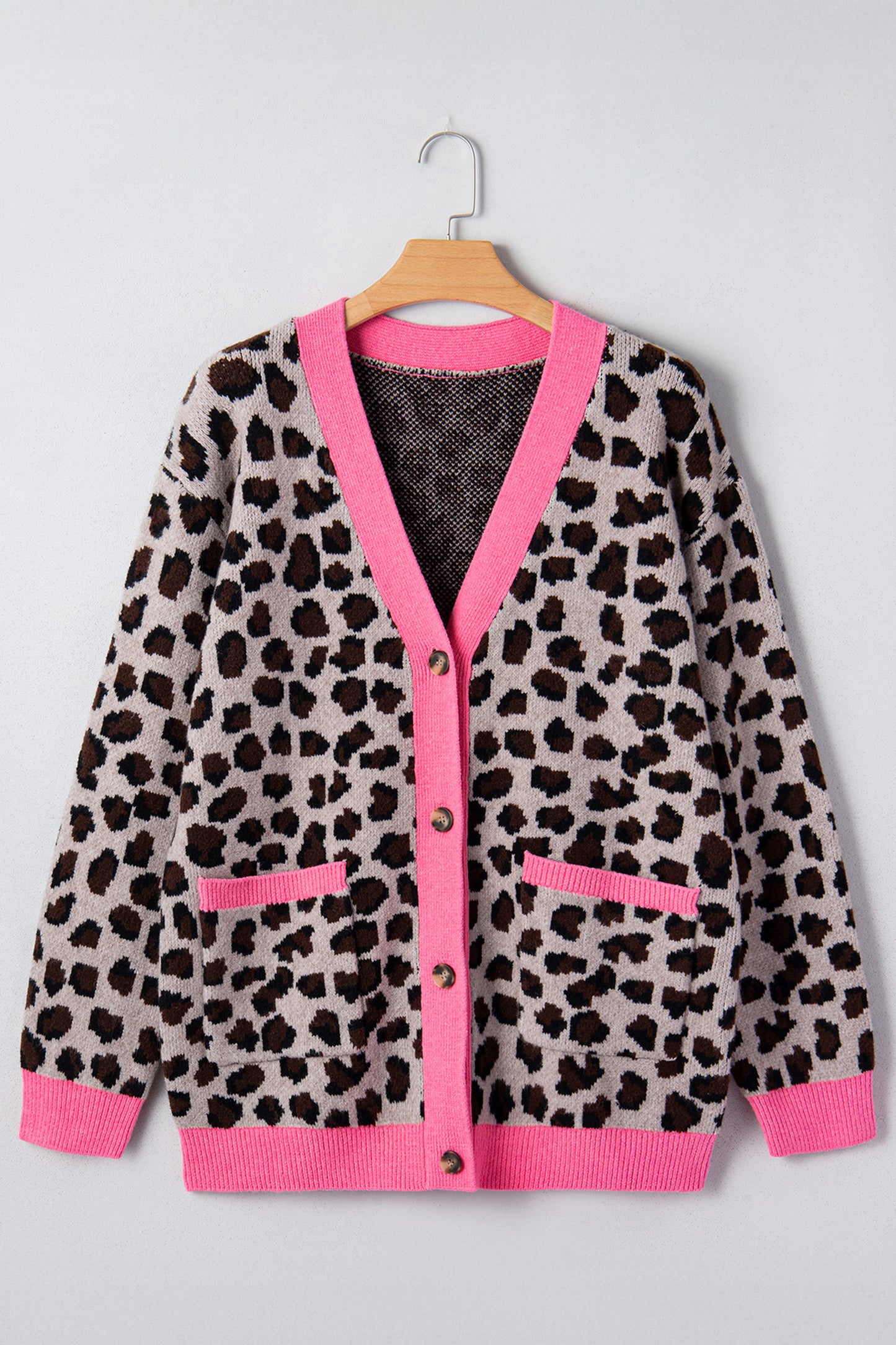 Leopard Colorblock Button Down Oversize Cardigan