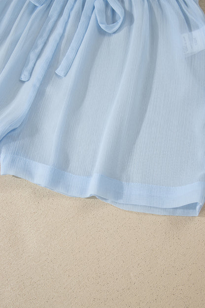 Sheer Tunic Shirt & Drawstring Shorts Cover-Up