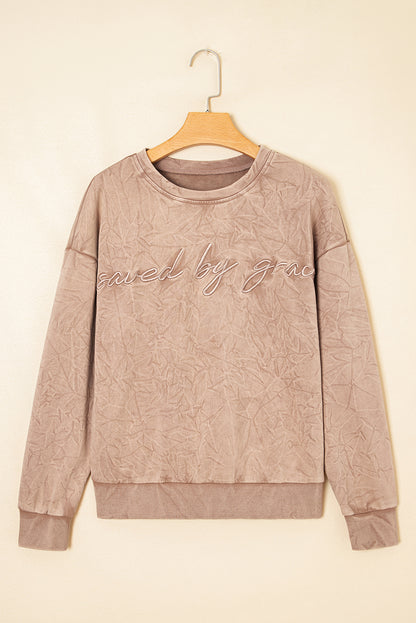 Saved by Grace Embroidered Mineral Wash Loose Sweatshirt