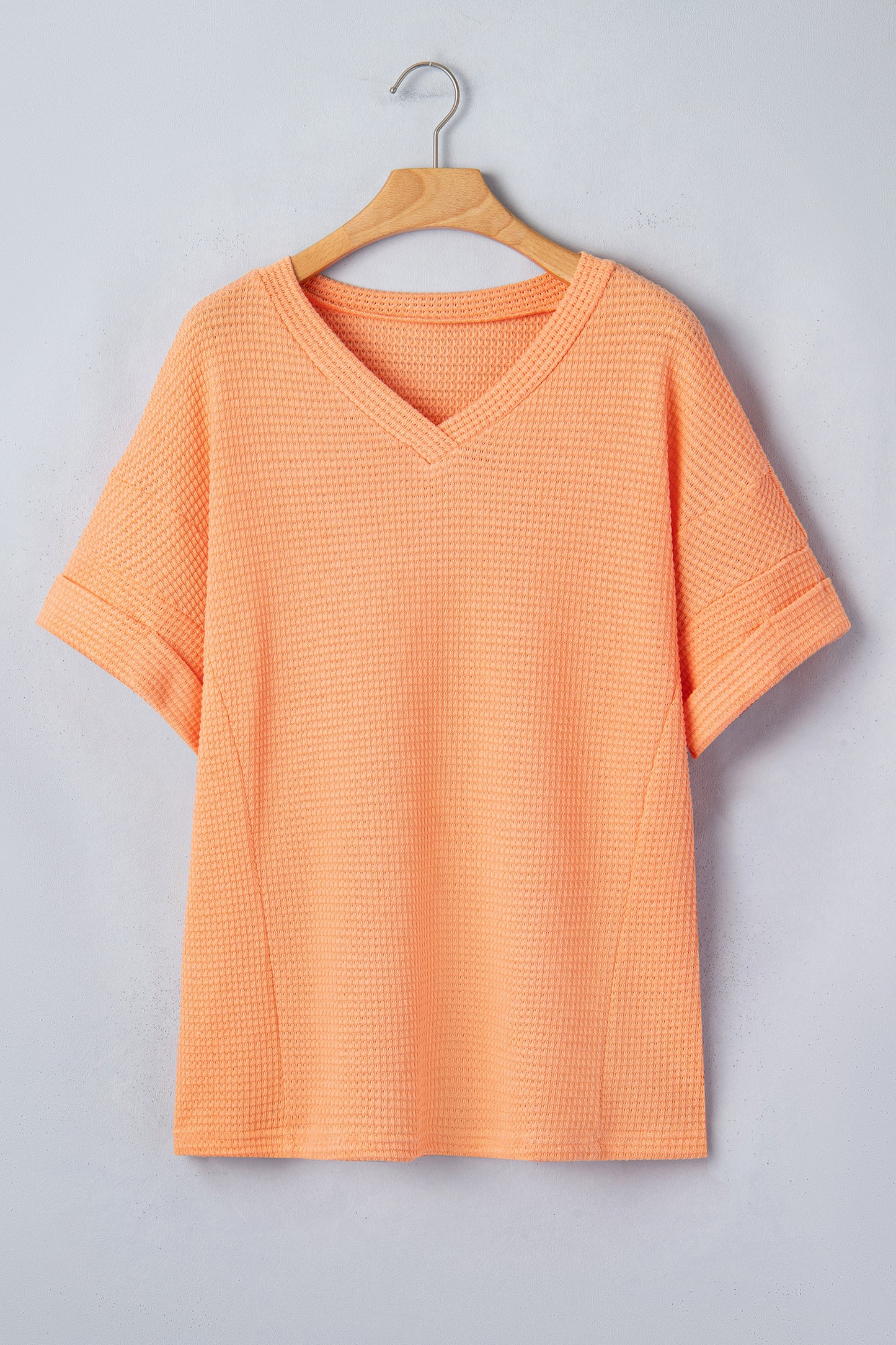 Solid Waffle Knit V-Neck Short Sleeve Top