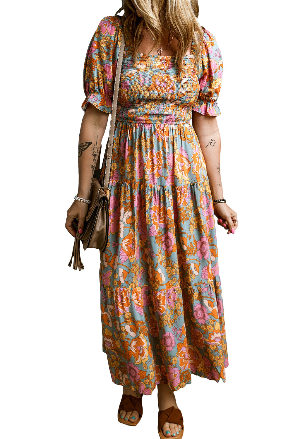 Floral Smocked Puff Sleeve Dress