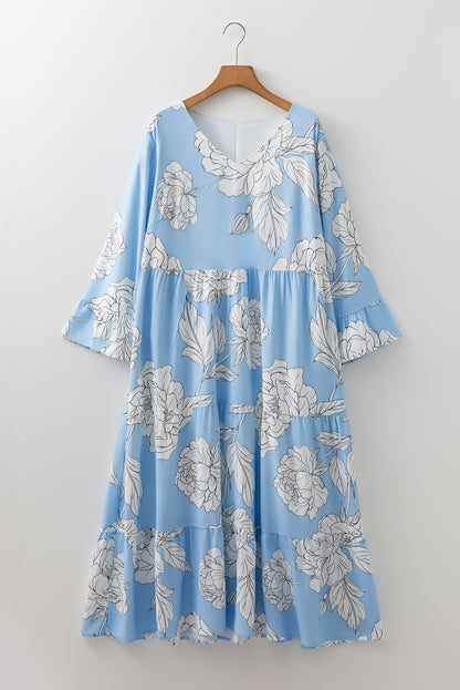 Plus Size Floral V-Neck Tiered Maxi Dress