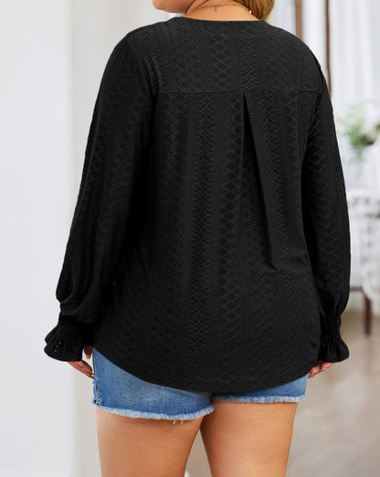 Eyelet Long Sleeve Blouse Plus Size